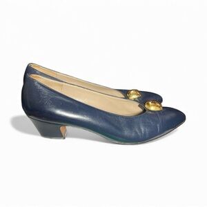 SALVATORE FERRAGAMO Vintage Navy Blue Women's Shoes with Gold Accents